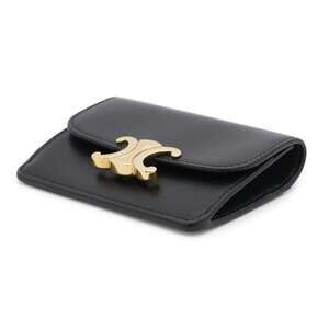 Celine Calf Wallet Leather Triomphe Flap Black Shiny